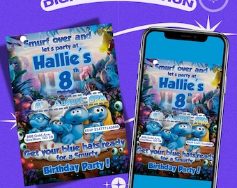Smurfs birthday invitation, Smurf birthday invite, Smurfs birthday party, Smurf invitation, Smurfs, Smurfs printable invitation, Smurf