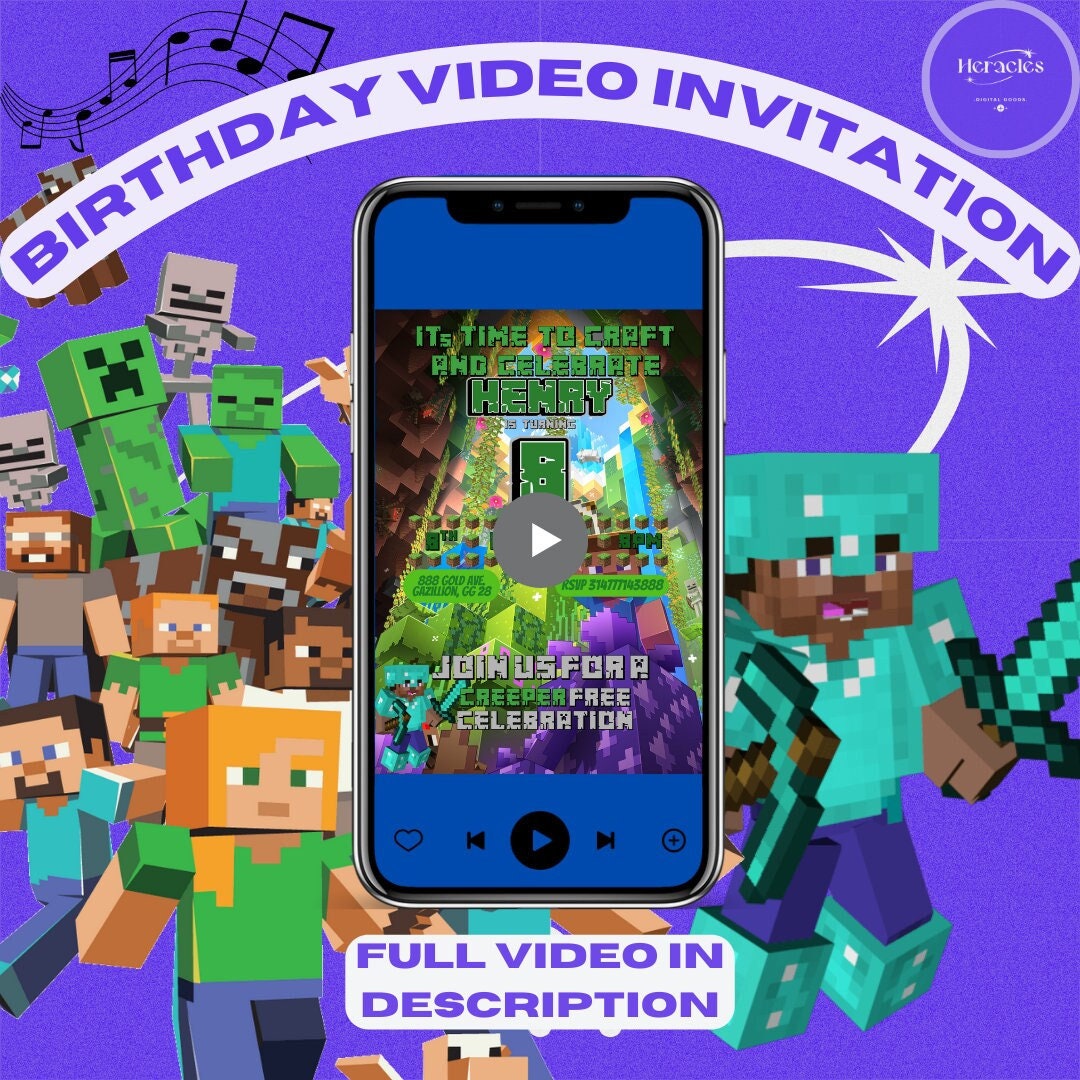 Minecraft Birthday Invitation Minecraft Printable Birthday Etsy
