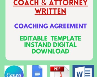 Coaching Contract Agreement Template | Coach and Attorney Written| Instant Download -  Editable | Health Wellness Coach Client Agreement