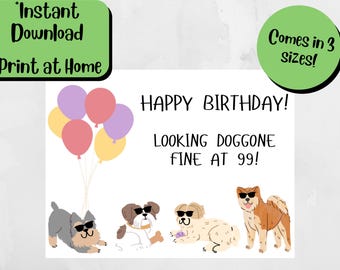 Printable 99th Birthday Card - Happy 99th Birthday - Instant Download