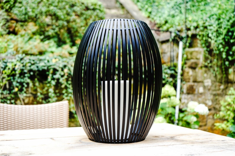 Windlicht Groß Bodenvase XXL Bodenwindlicht Laterne Outdoor Schwarz Metall Bild 8