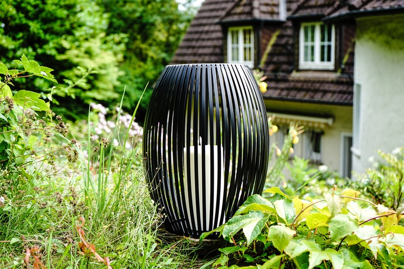 Windlicht Groß Bodenvase XXL Bodenwindlicht Laterne Outdoor Schwarz Metall Bild 9