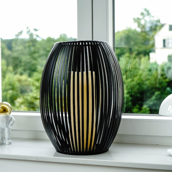 Windlicht Groß Bodenvase XXL Bodenwindlicht Laterne Outdoor Schwarz Metall