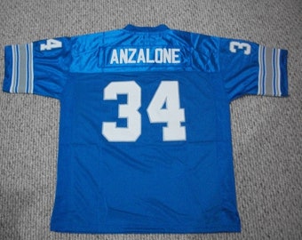 Maglia personalizzata Alex Anzalone #34, modello Detroit Throwback, colore blu, disponibile in tutte le taglie per adulti.