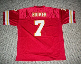 Camiseta personalizada Harrison Butker #7 cosida a mano, color rojo, de Kansas City. Todas las tallas para adultos.