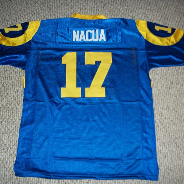 Puka Nacua #17 genaaid gestikt Custom Jersey blauw Los Angeles alle volwassen maten