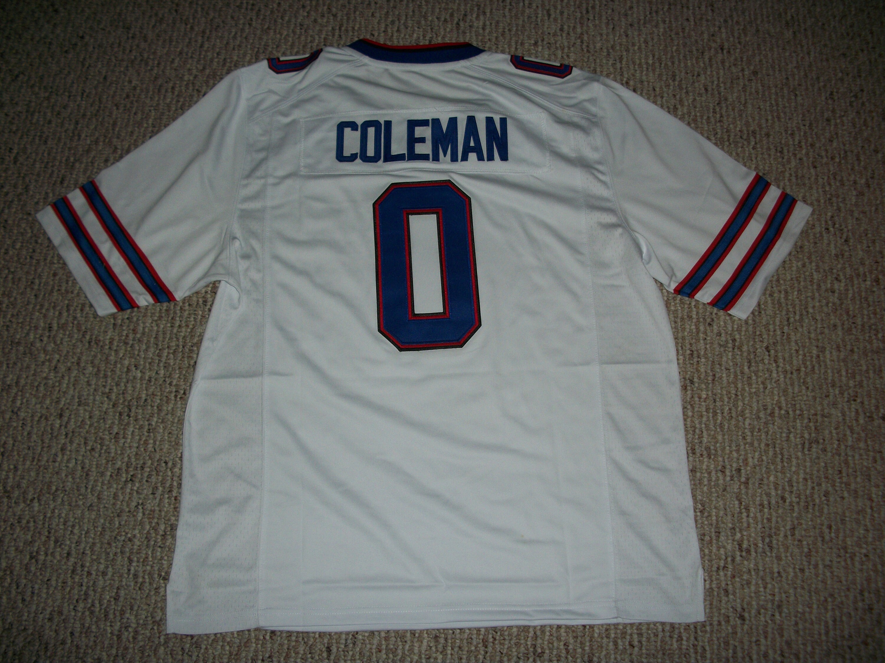 Camiseta personalizada cosida Keon Coleman #0 en color blanco Buffalo en todos los tamaños para adultos