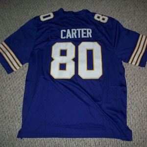 Jersey Cris Carter #80 cousu surpiqué violet Minnesota toutes tailles adultes
