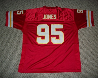 Camiseta personalizada cosida Chris Jones #95 de Kansas City, roja, en todas las tallas para adultos