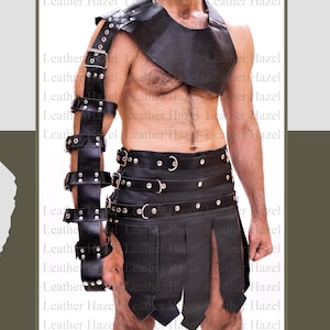 Genuine Leather Gladiator Kilt with Chest Harness - Cosplay Costume