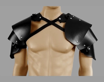 Middle Ages Soldiers Leather Body Armour Shoulder Armor Genuine Leather Cross Shoulder Armor Medieval Spaulder Viking Shoulder Pads