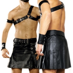 Genuine Leather Kilt With Stainless Steel Hardware Available in multiple custom colors With Harness Top | Leather Hazel