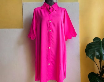 Elegant and Handmade: Super Comfortable High Quality Scallop Cut Tunic for Women, Available in Hot Pink and Black, Regular and Plus Size