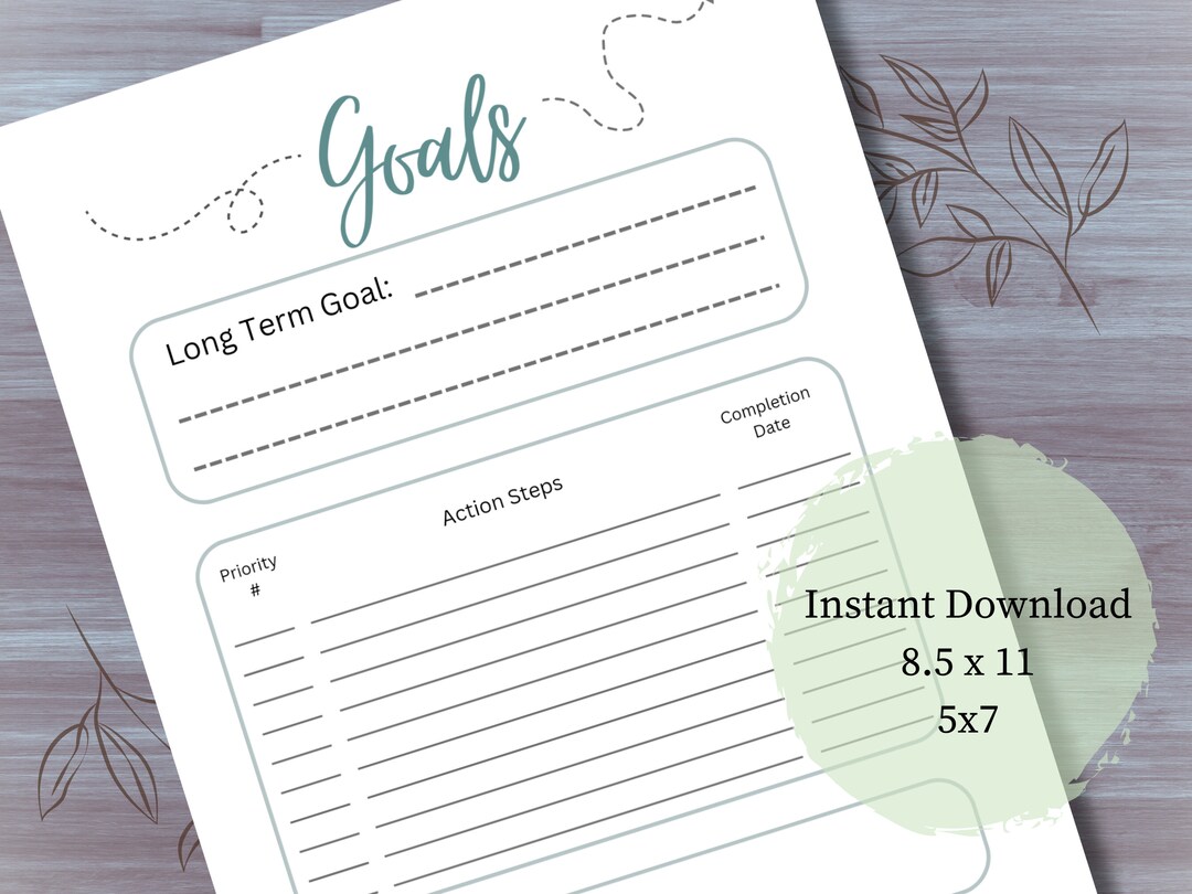 Goals Printable Worksheet, Goal Setting and Tracking, Downloadable PDF ...
