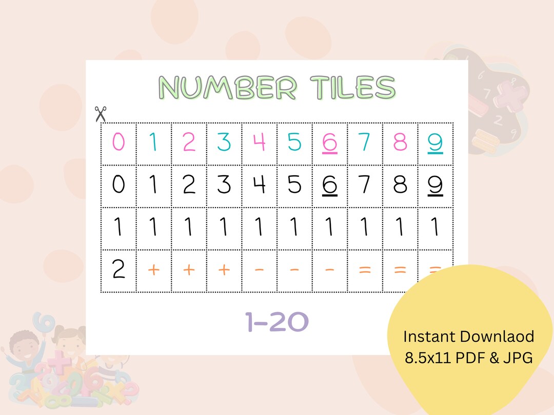 Childrens Counting Printable 1-20 Tiles, Evens and Odds, Simple ...