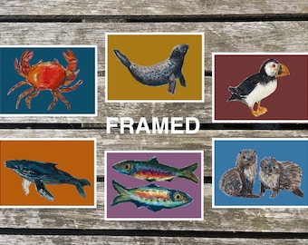 Scottish Marine Animal Oil Pastel A6 Postcard Print | FRAMED