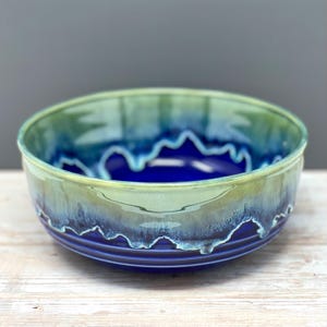 Handmade Blue and Green Ceramic Serving Bowl | 8.5 inch Fruit Bowl