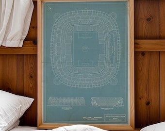 Santiago Bernabéu Blueprint Poster – Architectural Stadium Plan Print – Football Wall Art