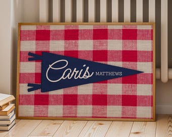 Personalized Pennant Name Sign Print, Custom Kids Room Decor, Vintage Nursery Wall Art, Personalized Banner, Digital Download