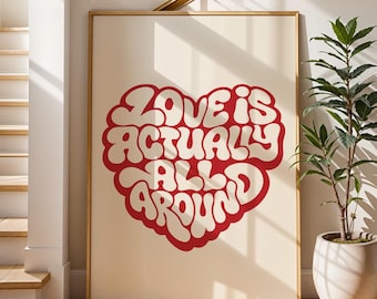 Lámina artística «Love Actually is All Around», arte minimalista para pared, póster con cita retro, decoración estética para dormitorio y sala de estar