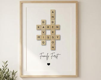Custom Crossword, Family Name Print, Personalized Gift, Scrabble Name Print, Custom Letter Print, Crossword Poster,  Unique Wedding Gift