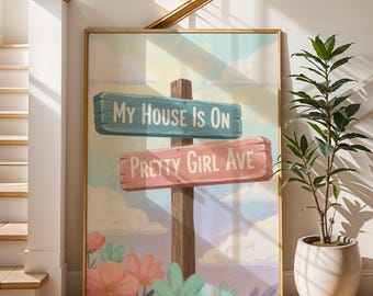 Watercolour Pretty Girl Avenue Poster, Pink Aesthetic Wall Art, Cute Typography Bedroom Decor, Minimalist Dorm Room Print Digital Download