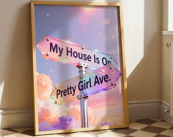 Y2K Pretty Girl Avenue Poster Digital Download, Pink Aesthetic Wall Art, Cute Typography Bedroom Wall Decor, Minimalist Dorm Room Print,