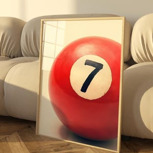 Lucky Number 7 Ball Wall Art, Boho Minimalist Prints, Modern Retro Art, Digital Download for Home Decor