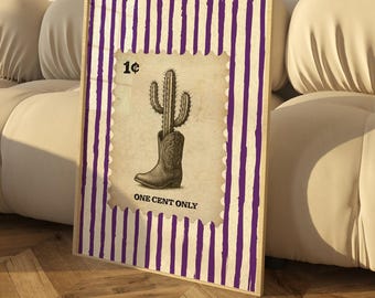 Digital Prints Striped Rodeo Print, Vintage Western Wall Art, Rustic Cowboy Decor, Downloadable Nursery Art, Cactus Boots Digital Download