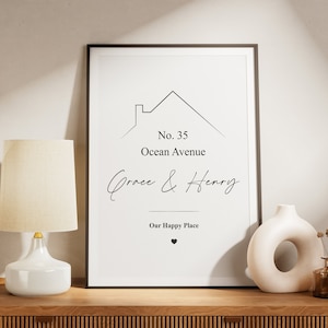 Personalised New Home Illustration | Black & White Housewarming Print | Custom First Home Gift for New Homeowners Digital Only