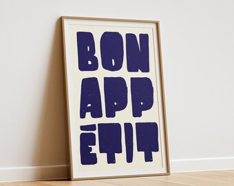 Bon Appetit Poster, Mid Century Typography Print, French Quote Poster ...