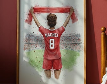 Custom Soccer Print for Girls, Personalized Soccer Art, Unique Soccer Decor, Gift for Soccer Lovers, Wall Art, Any Hairstyle, Football Print