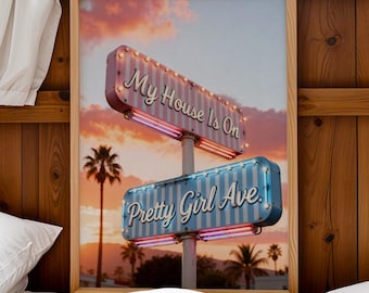 Retro Pretty Girl Avenue Poster, Neon Sign Print, Dorm Decor