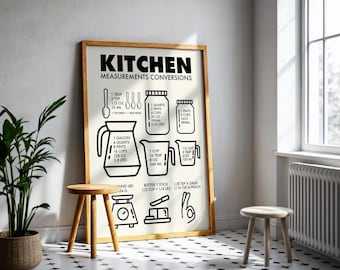 Farmhouse Printable Wall Art Kitchen Measurement Conversion Chart - Digital Download for Cooking & Baking Tips, Minimal Kitchen Art,