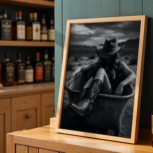 Cowgirl in Bathtub Wall Art, Quirky Bathroom Decor, Western Art Print, Digital Download for Home Decor