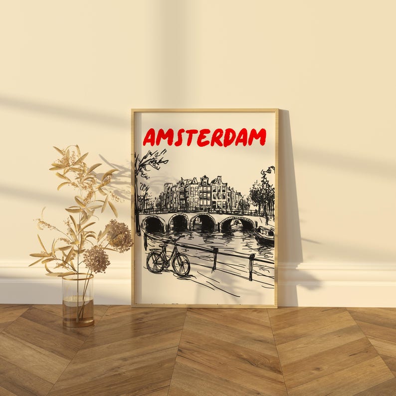 Amsterdam Canal Print | Minimalist Netherlands Wall Art Amsterdam ...