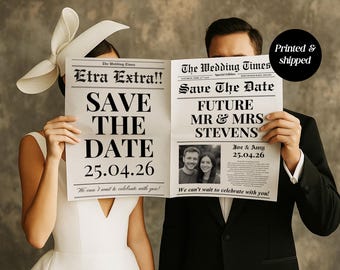 Custom Printed And Shipped Wedding Newspaper, Invitations, Save The Date, Engagement Announcement, Large Newspaper Editable, Wedding Prop