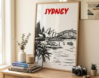 Sydney Skyline Print | Minimalist Black and White Australia Opera House Art