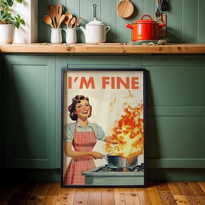 Retro Kitchen Print, Funny 50s Poster, Vintage Cooking Art, Humorous Kitchen Decor, Gift for Mom Chef, Digital Download