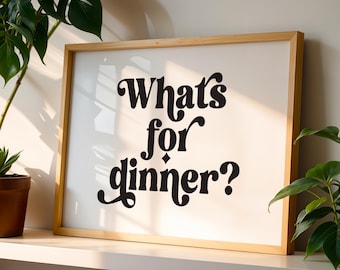 Wat is er eten? Muurkunst, keukendecor, afdrukbare kunst, print grappig citaat, digitale download voor thuis