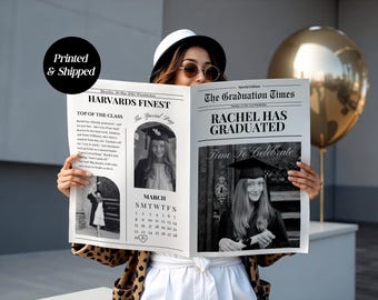 Custom Printed And Shipped Graduation Newspaper,  Invitations Newspaper Birthday, Baby Announcement Large Newspaper Editable