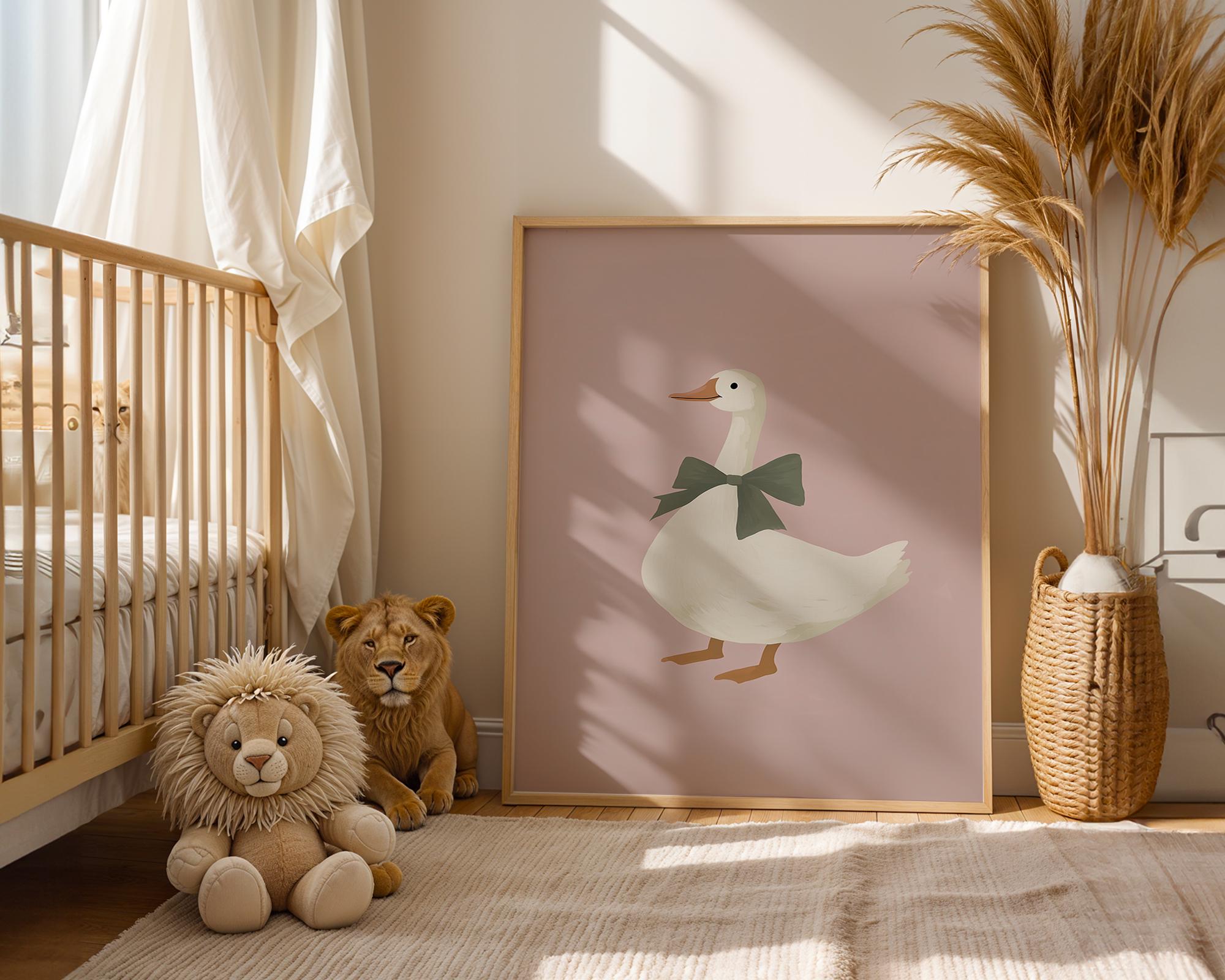 Silly Goose Wall Art, Cute Goose Poster, Sage Green Nursery Decor, Farm ...