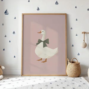 Silly Goose Wall Art, Cute Goose Poster, Sage Green Nursery Decor, Farm Animal Printable, Pink Coquette Art