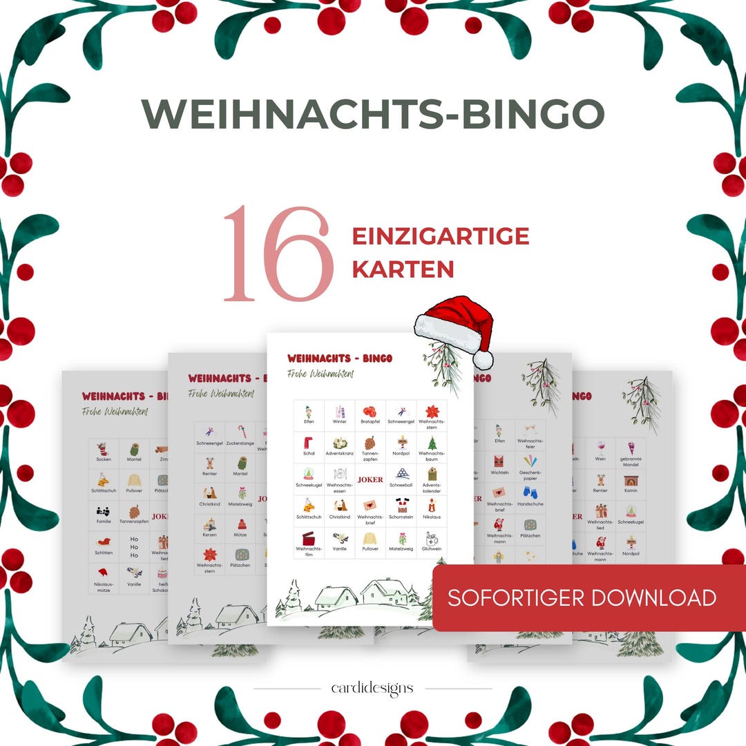 Jeu De Bingo De Noël 24 Cartes – Lot Complet Pour 20+ Joueurs, Activité Familiale Et Scolaire