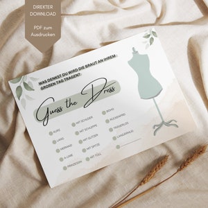 Guess the DRESS | JGA Party Spiel, Junggesellinnenabschied, Brautparty, Bridal Shower, Bachelorette Game, in DIN A5