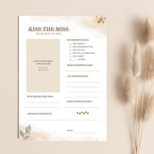 JGA-Karte zum Ausfüllen | Junggesellinnenabschied, Brautparty, Bridal Shower, Wünsche, Gästekarte, Erinnerungen, Kiss the Miss