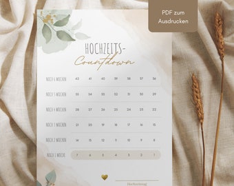 6 week countdown | Wedding, calendar, gift idea, bride, maid of honor, anticipation, PDF in DIN A4