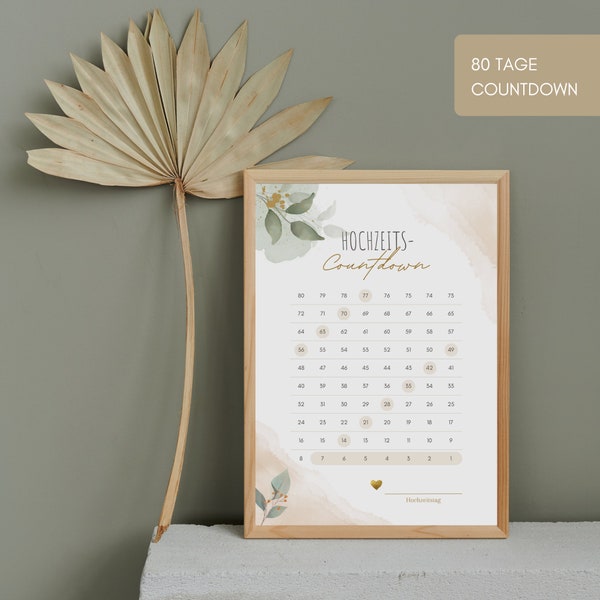 80 Tage Countdown | Hochzeit, Kalender, Geschenkidee, Braut, Trauzeugin, Vorfreude, PDF in DIN A4