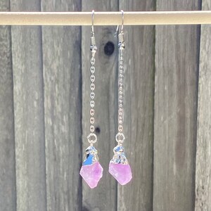 Amethyst silver chain drop earrings, Elegant/ Earrings/ Women/Crystal/ Stone/ Gemstone.