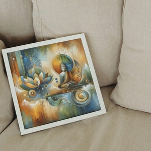 Gelassene Harmonie | Lotus & Bodhi inspirierte Buddha Kunst für Frieden, Meditation in Gold, Grün, Blau | spirituelles Erwachen | Druckbare Digitale Kunst